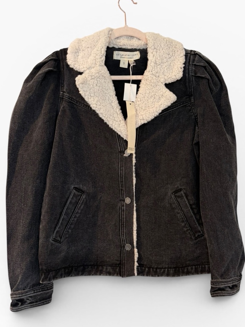 Saltwater Luxe Sherpa Lined Denim Jacket Black NWT Premium Coat